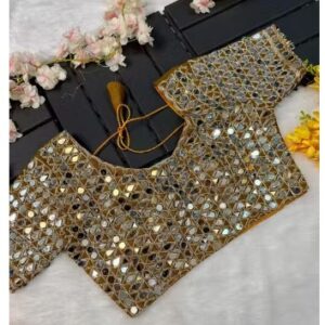 Women Peach Colour Most Trending Mirror Work Unstitched Blouse