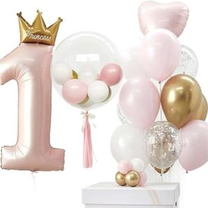 1St Birthday Baby Girl First Birthday Pink Balloon Number 1 24Pcs