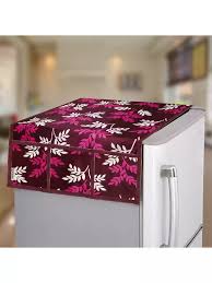 Maroon Leaves Print Fridge Cover