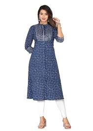 Kannahi Blue Embroidered Printed Kurti For Women Size Xl