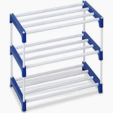 3 Layer Iron Plastic Shoe Rack Blue