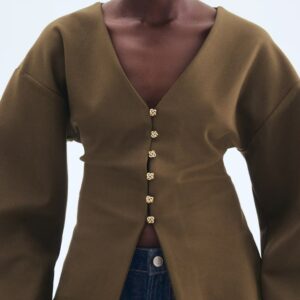 H And M Waisted Cardigan For Women Colour Green Size Xxs