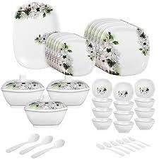 White Green Printed Dinner Set 33 Pcs