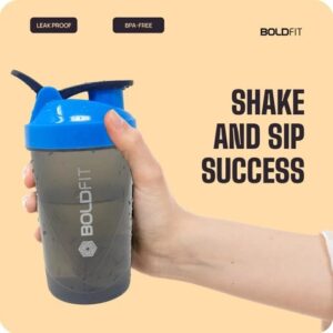 Boldfit Compact Gym Shakersipper Water Bottle Blue Grey 500 Ml