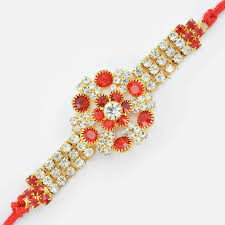 Golden With Diamond Beautifully Studded Stylish Rakhi