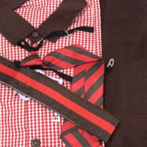 Red Brown Checked Shirt With Brown Pant Uniform Set For Kid Boys Size 34