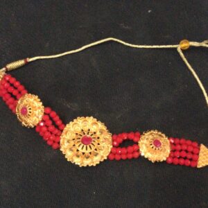 Red Beads Ethnic Choker Necklace Set For Womens