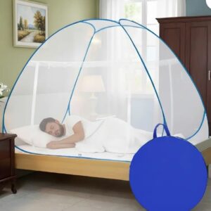 Foldable Single Bed Polyester Washable Adults Mosquito Net Blue