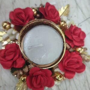Golden Color Red Flower Design Candle Holder