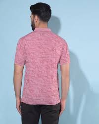 Crimsoune Club Printed Slim Fit Polo Tshirt Pink Colour Size M