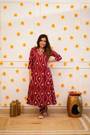 Tashvi Maroon Heavy Rayon Co Ord Set With Hand Adda Work For Women Size M