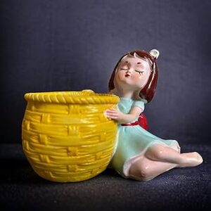 Cute Basket Gril Succulent Planter For Indoor Plants For Living Room Yellow