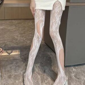 Savana White Asymmetrical Distressed Fishnet Stocking Size 1