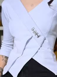 Women V Neck Crop Wrap Top Colour White Size L