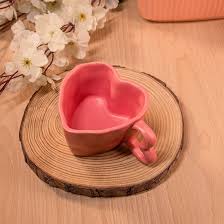 Pink Colour Saucer Heart Shape Cup