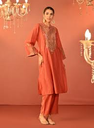 Lakshita Mohiba Orange Embroidered Co Ord Set For Women Size Xl