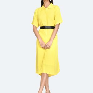 Zink London Yellow Solid Shirt Dress For Women Size M