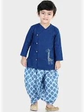 Bonbee Cotton Embroidered Kurta With Printed Dhoti For Boys Blue Size 6 To 12 Month