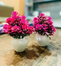 Artificial Pink Rose Flower Pot Set Of 2