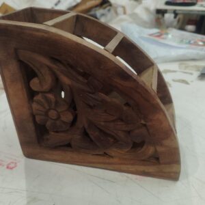 Fine Wood Flower Design Remote Control Storage Holder Rack Multi Purpose 5 Slot Storage