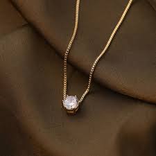 Round Solitaire Necklace Cubic Zirconia Goldplated Plated Stainless Steel Necklace