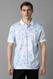 Men Blue Print Polo Neck Tshirt Colour White Size Xl