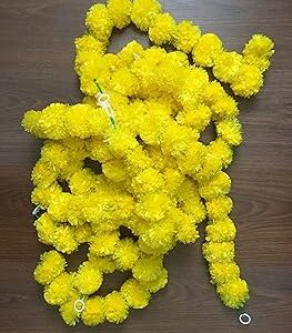 Artificial Marigold Flower Ladi 4 Point 5 Feet Garlands Home Mandir Decoration Diwali 5Pcs