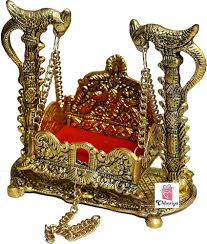 Chhariya Crafts Metal Krishna Jhula Laddu Gopal Jhula Home Office 16 Point 5 X 9 X 16 Point 5 Cm Krishna Jhula Gold