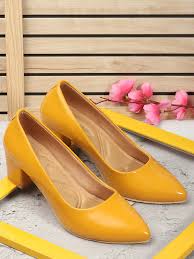 Denill Pointed Toe Work Block Pumps Yellow Colour Size 37