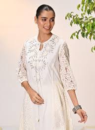 Lakshita Women Inaara Ivory Colour Embroidered Raschel Kurti Size 1X