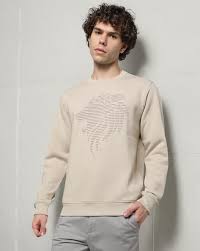 Netplay Men Brand Carrier Flock Print Regular Fit Sweatshirt Beige Colour Size Xxl