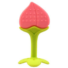 Single Silicone Fruit Shaped Teether Green And Orange Color