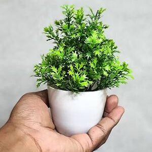 Plastic Mini Artificial Plant With Pot Green Pack Of 2