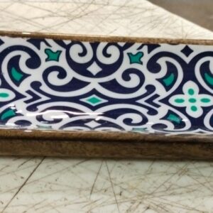 Wood 6 Inch Wooden Oval Brown Blue Serving Platter