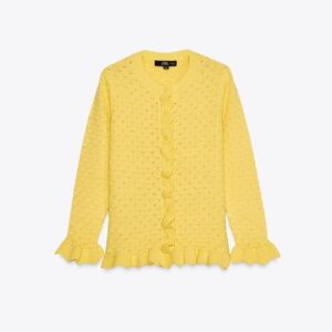 Zara Women Yellow Color Ruffled Knit Cardigan Top Size S