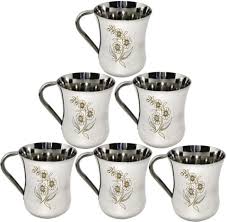 Stainless Steel Flower Printed Design Cup Set Of 6