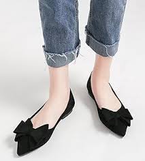 Black Bow Detail Pointed Toe Ballerinas For Women Colour Black Size 7
