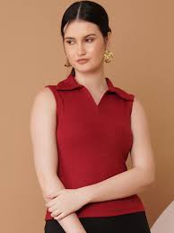 Trendy Collar Tops For Women Colour Brown Size M