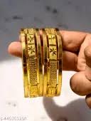 Gold Finish Wide Designer Bangles Size 2 Point 2 Pack Of 2