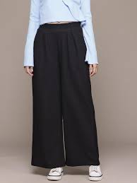 Women High Rise Straight Fit Pants For Girls Colour Black Size S