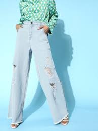 Ice Blue Ripped Distress Straight Jean For Women Size 28