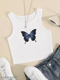 White Color Butterfly Print Tank Top For Women Size S