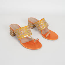 Scentra Spain Lila Kolhapuri Block Heels For Women Orange Size 38