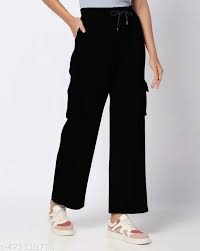 Solid Black Trousers With Pockets For Women With Pockets Size Xl