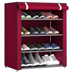 Golaji Collapsible Shoe Rack 4 Shelves Rack Plastic Maroon