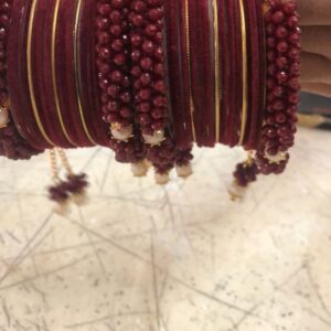 Maroon Velvet Designer Wedding And Fancy Bangles Set For Women