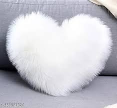 Fluffy Heart Pillow White
