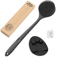 Silicone Back Brush Long Handle Black Set