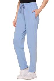 Sky Blue Cotton Track Pants For Women Size S