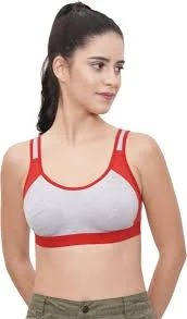 Womens Non Padded Sports Bra Grey Red Size S